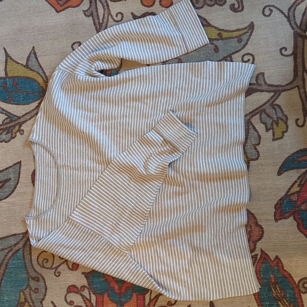Eileen Fisher Gray and White Striped Long Sleeve Top